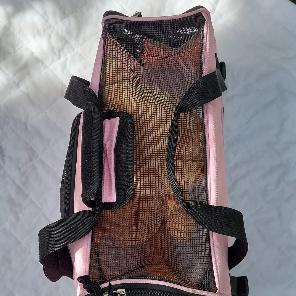 Dog or cat carrier, pink, padded bottom, zippered vents, sz S